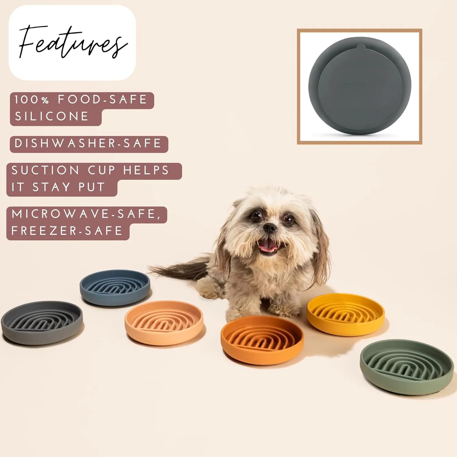 The Slowdown Bowl - Silicone Slow Feeder, Slow Eating, Modern Lick Mat Design, Reduces Gulping, Dishwasher Fit, for All Cat & Dog Breeds, Mealtime Challenge, Small-Charcoal