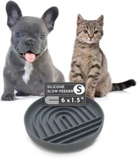 The Slowdown Bowl - Silicone Slow Feeder, Slow Eating, Modern Lick Mat Design, Reduces Gulping, Dishwasher Fit, for All Cat & Dog Breeds, Mealtime Challenge, Small-Charcoal