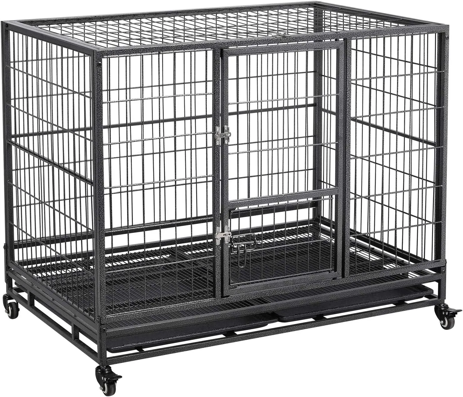Topeakmart Large Dog Crate 42inch Heavy Duty Dog Crate with Removable Tray XL Metal Dog Kennel for Medium and Large Dogs Collapsible Dog Cage with Wheels, Black