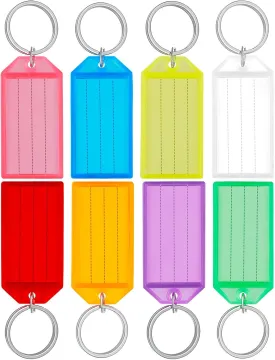 Uniclife 80 Pieces Key Tags 2 Inch Plastic Key Chain Tags with Ruled Blank Paper Labels Transparent Covers and Split Rings Sturdy Item Identifiers, 8 Colors
