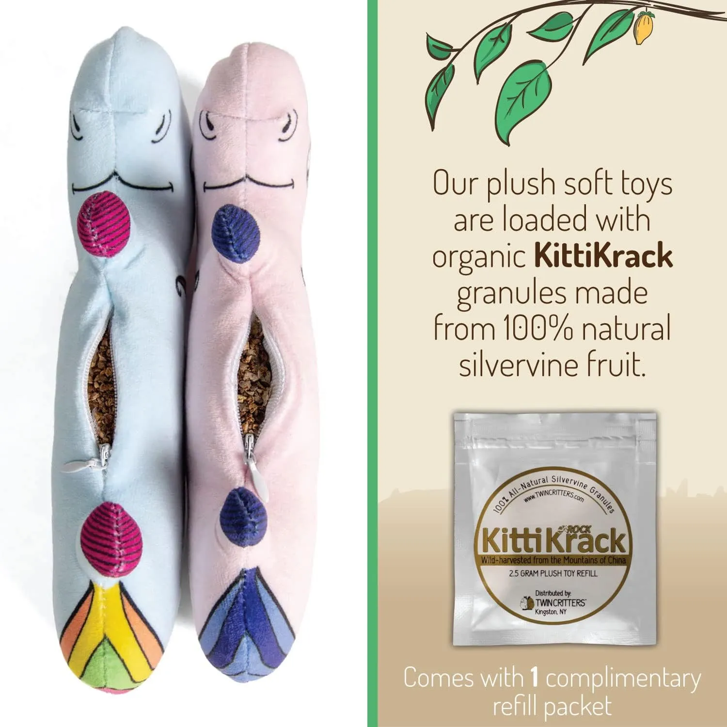 Unicorn 2-Pack Organic Catnip Substitute Toys for Cats & Kittens | 100% All-Natural Wild Harvested Silvervine | 2 Refillable Unicorn Plush Cat Toys