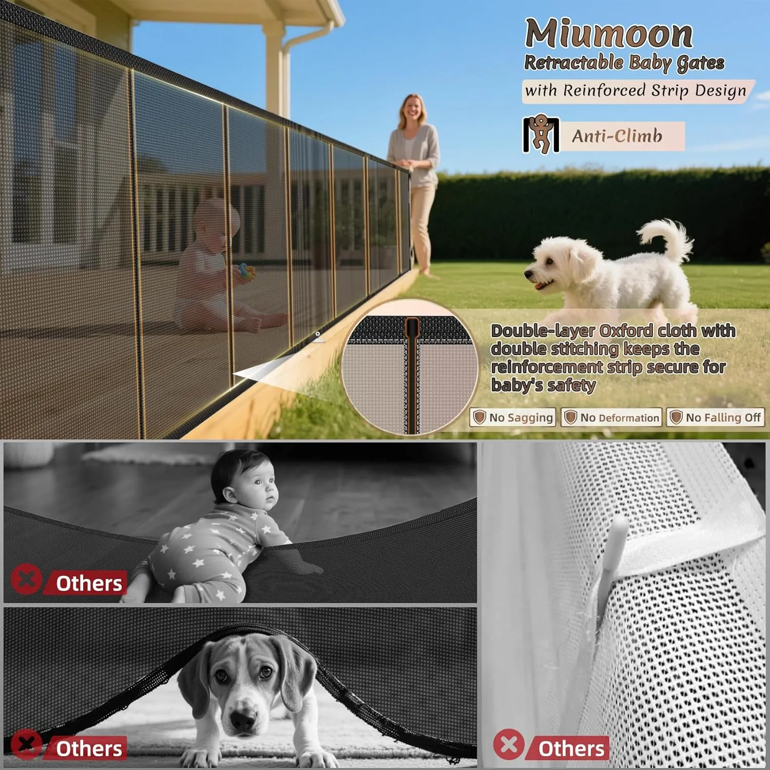 Upgrade 200 inch Retractable Baby Gates Extra Wide with Reinforced Strip Design to Prevent Crawling Through, 200" Retractable Dog Gate, 34" Tall, Retractable Gate for Indoor/Outdoor