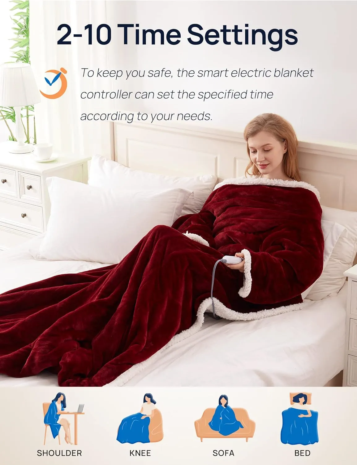 Wearable Heated Throw with Sleeves 70"x50" Christmas Red
