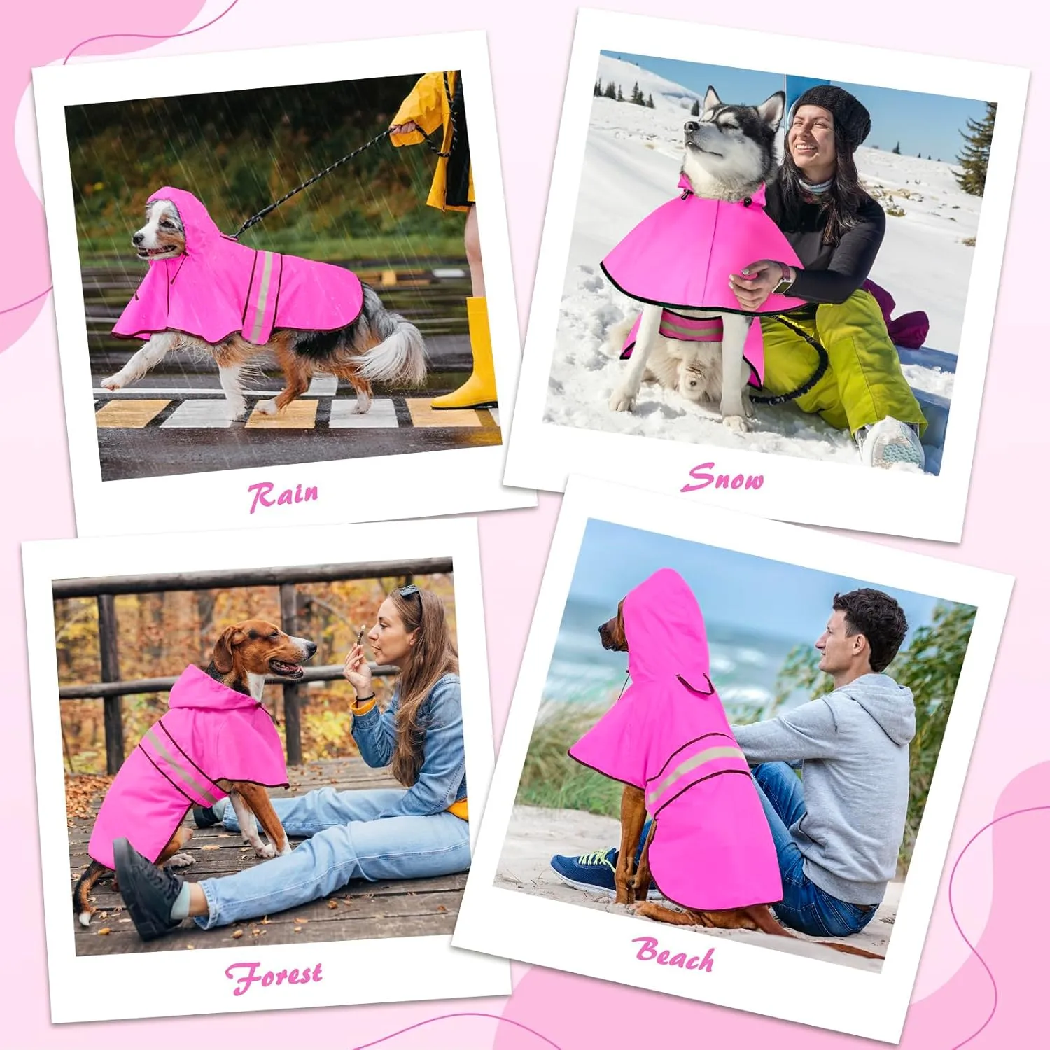 Weesiber Dog Raincoat, Waterproof Dog Rain Jacket Hooded Poncho Slicker, Lightweight Pet Rain Coat for Walking (M, Pink)